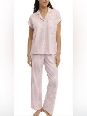 Laura Ashley Pink and White Stripe Short-Sleeve Pajama Set